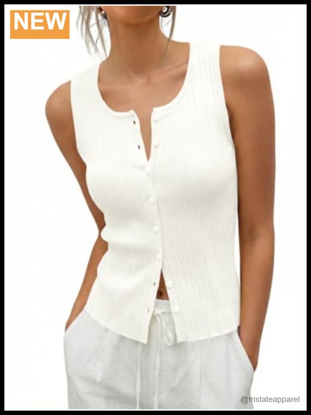 Women's Sleeveless Ribbed Knit Sweater Vest Button Down Scoop Neck Tank Top